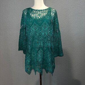 SOFT SURROUNDINGS 2 piece Emerald Green Lace Blouse Tunic + Tank Top Cami NWT -S